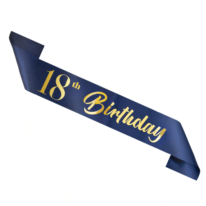 Пояс за рожден ден 18th Birthday тъмносиньо и златно 10x160см