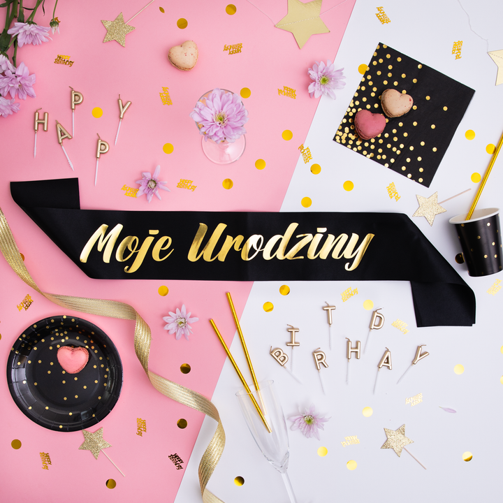 Пояс за рожден ден My Birthday черно и златно 10x160см