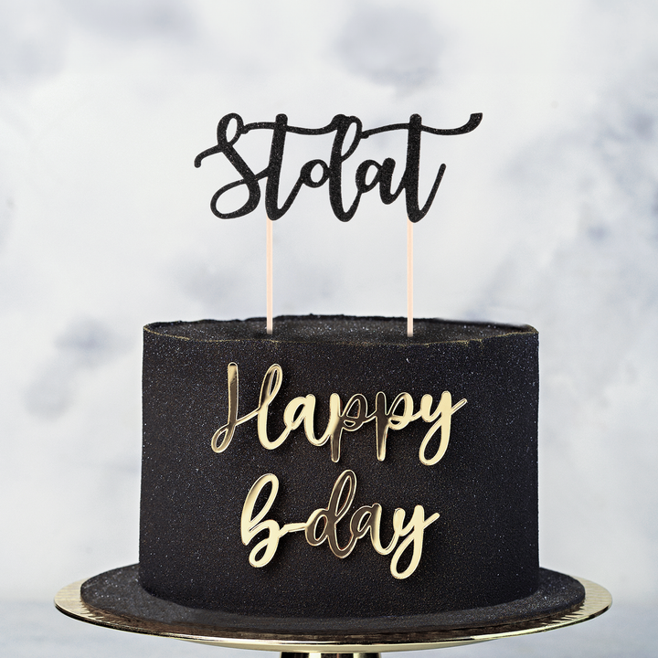 Topper na tort Sto lat brokatowy czarny 1szt.