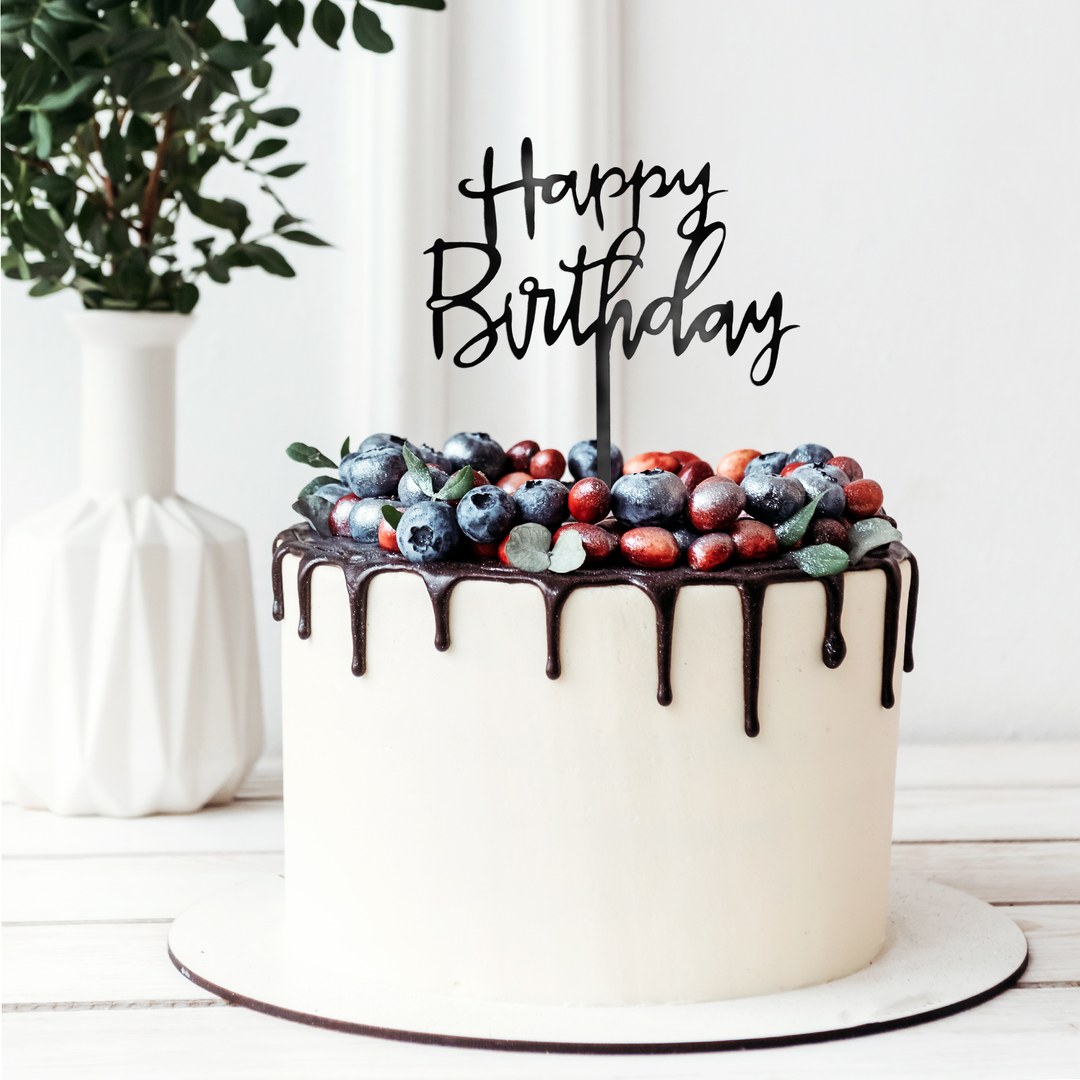 Topper na tort Happy Birthday czarny 1szt.