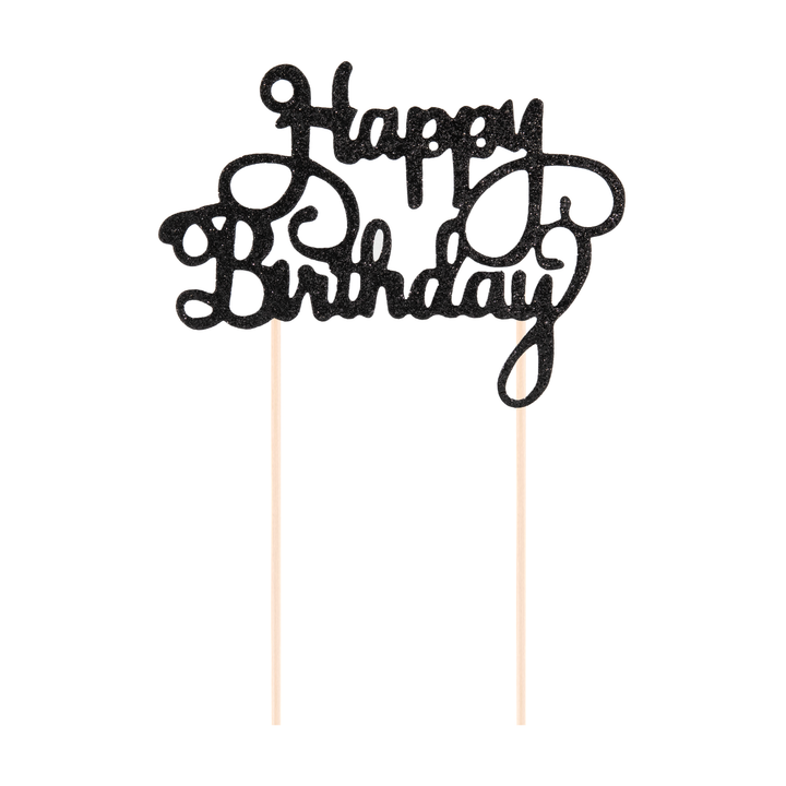 Topper na tort Happy Birthday brokatowy czarny 1szt.
