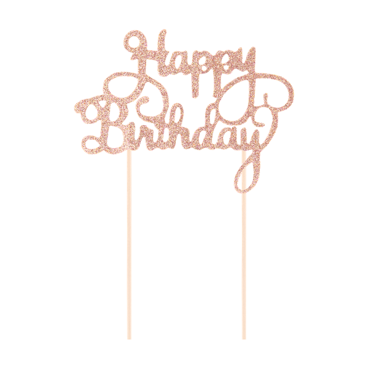 Topper na tort Happy Birthday brokatowy rose gold 1szt.