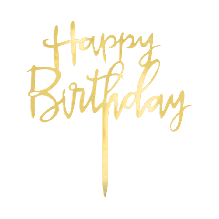 Topper na tort Happy Birthday lustrzany złoty 1szt.