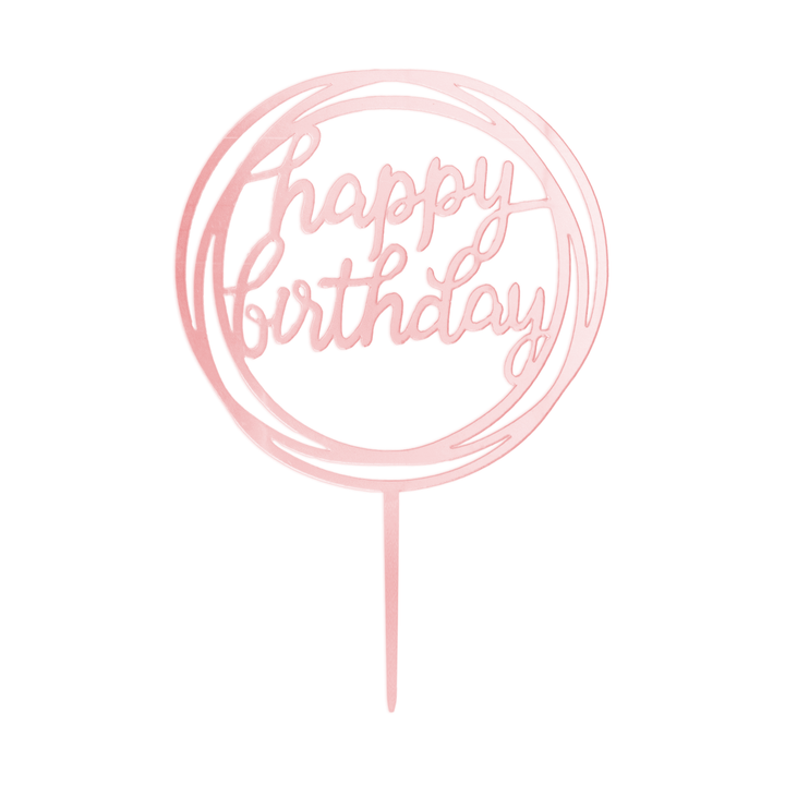 Topper na tort Happy Birthday okrągły lustrzany rose gold 1szt.