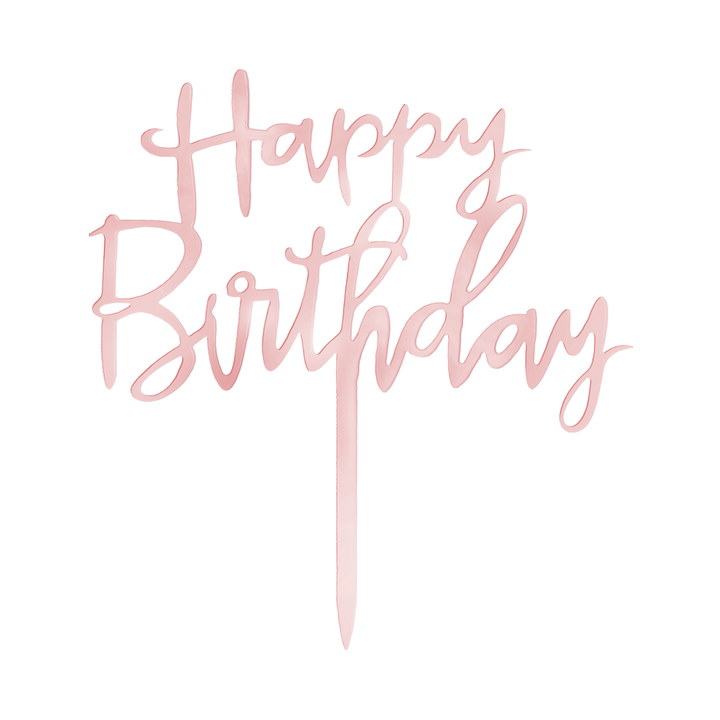 Topper na tort Happy Birthday lustrzany rose gold 1szt.