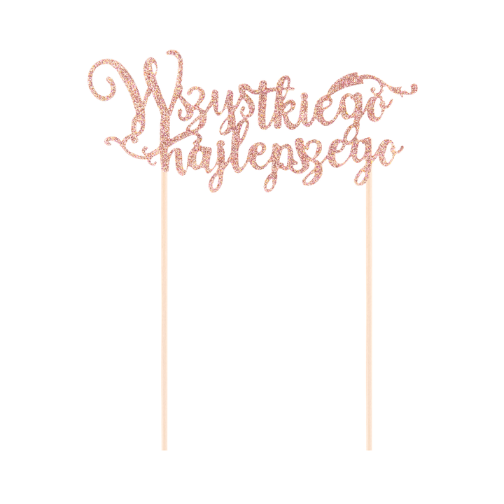 Topper na tort Wszystkiego najlepszego brokatowy rose gold 1szt.