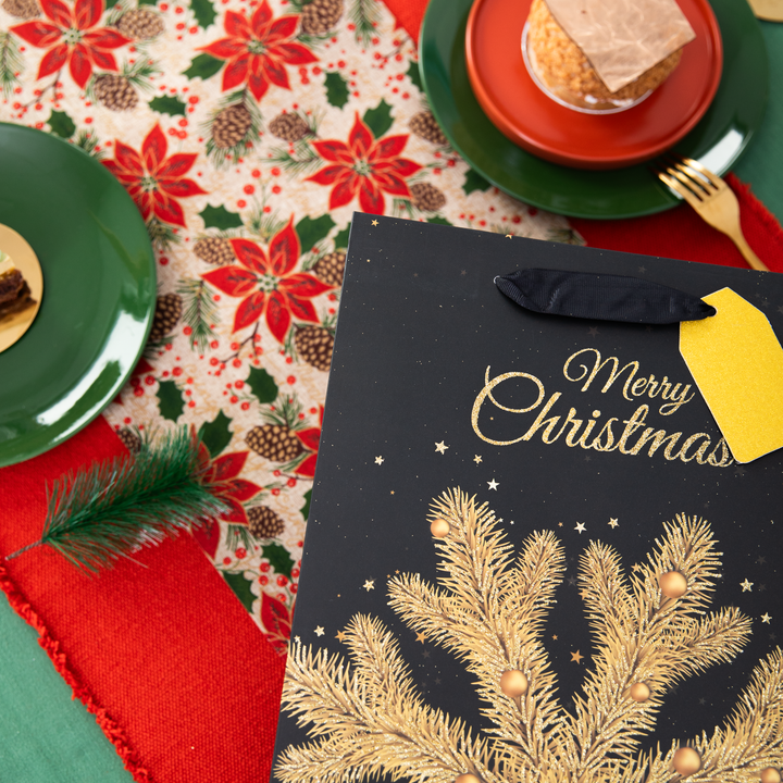 Torebki na prezenty Merry Christmas czarno-złote duże 12szt. mix