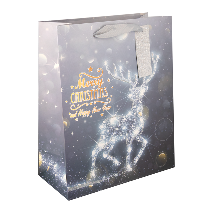 Torebki na prezenty Merry Christmas and Happy New Year średnie 12szt. mix