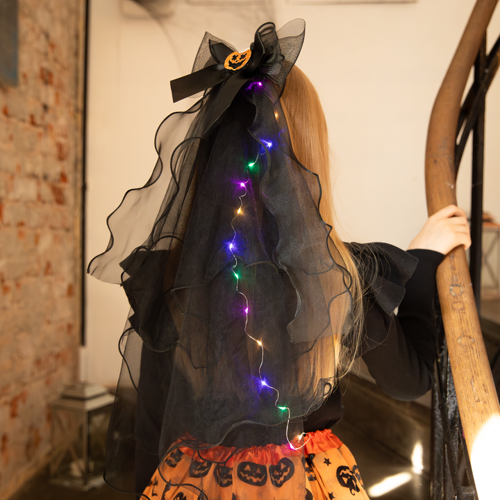 Halloween czarny welon LED kokarda i dynia