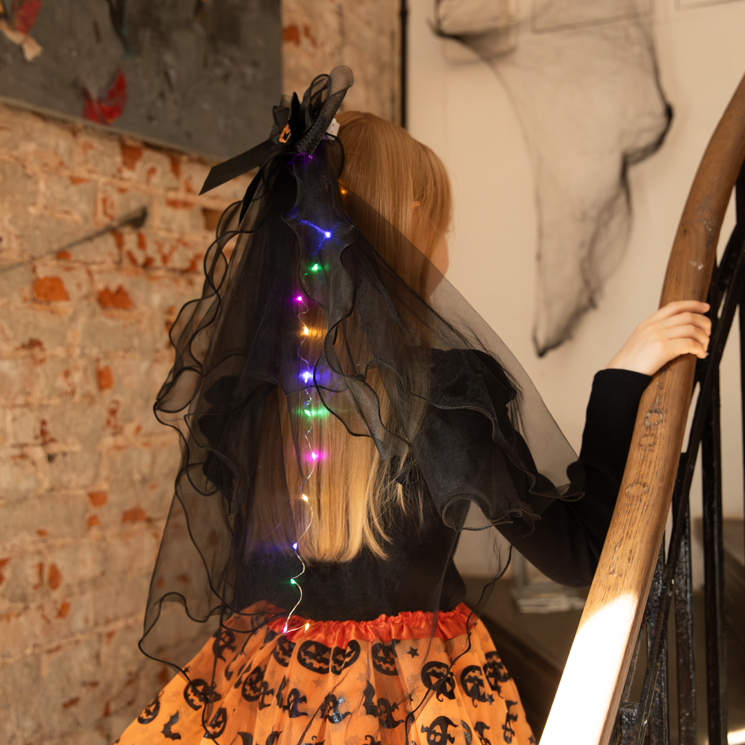 Halloween czarny welon LED kokarda i dynia