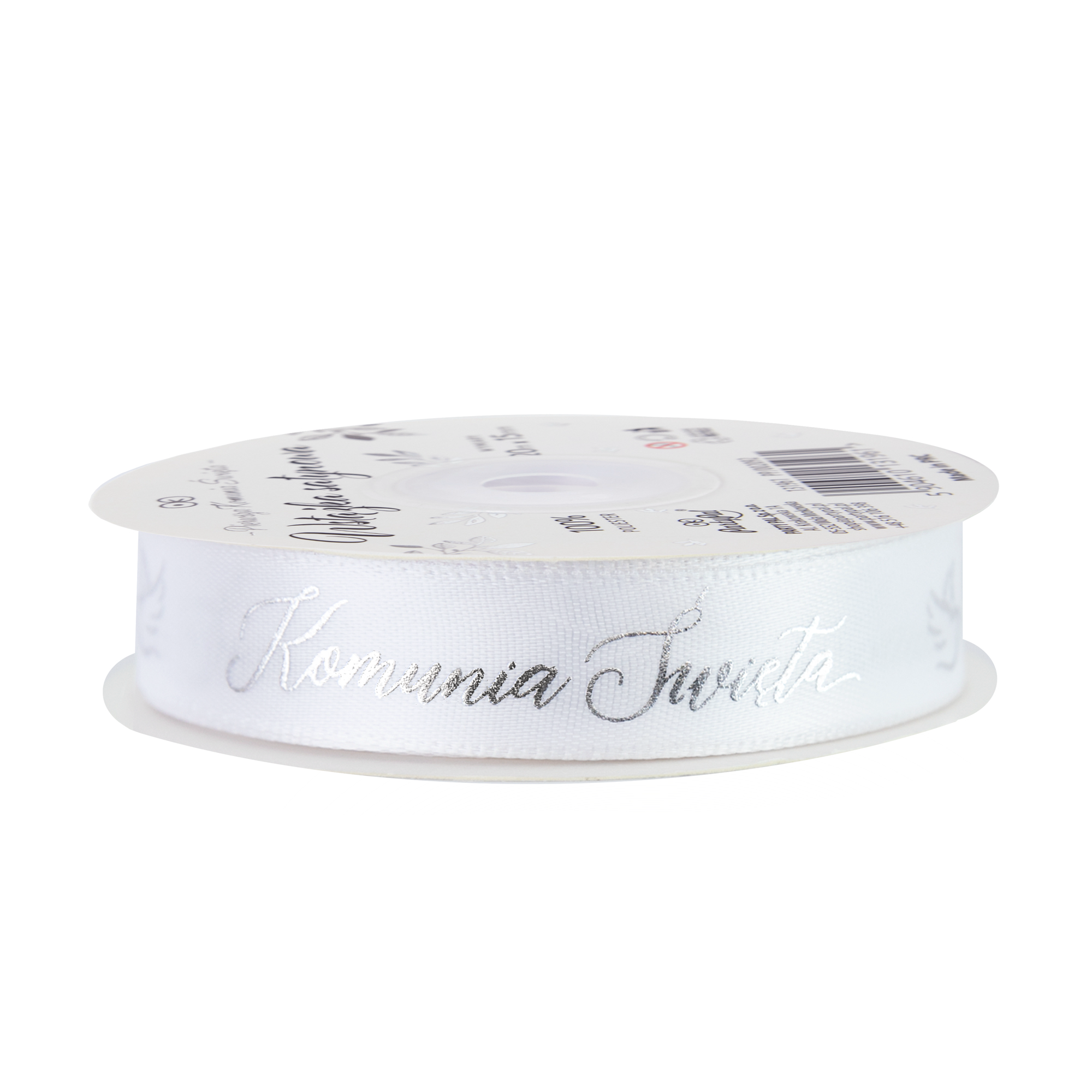 Satin ribbon Holy Communion white and silver 20m – Party Pal