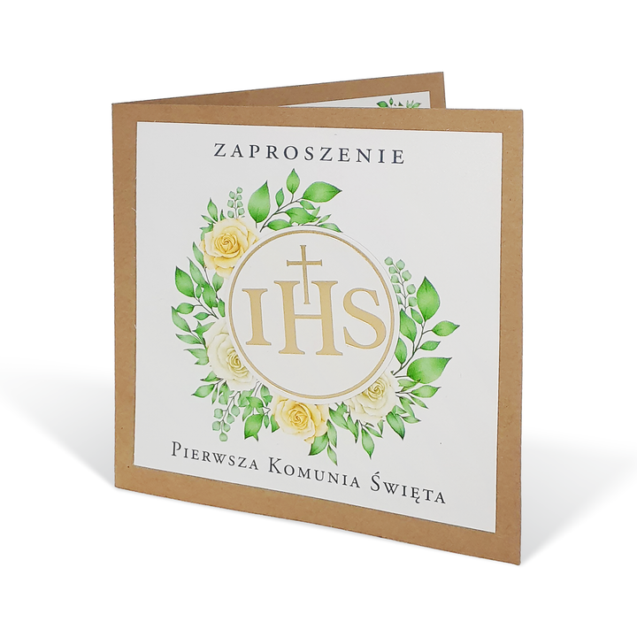 Zaproszenie na komunię IHS kraft 10szt. - OUTLET