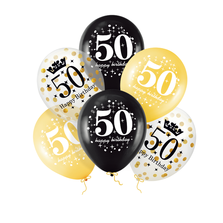 Zestaw balonów 50 urodziny z konfetti 12 cali 6szt.