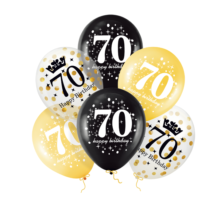 Zestaw balonów 70 urodziny z konfetti 12 cali 6szt.