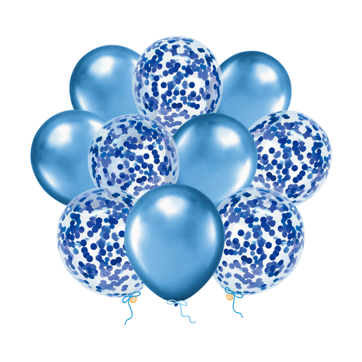 Zestaw balonów niebieski chrom z konfetti 12cali 10szt.