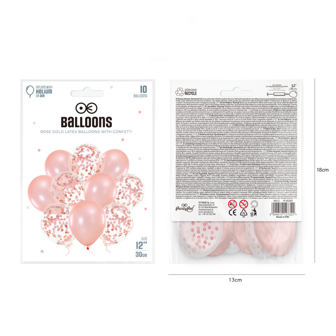 Zestaw balonów rose gold z konfetti 12cali 10szt