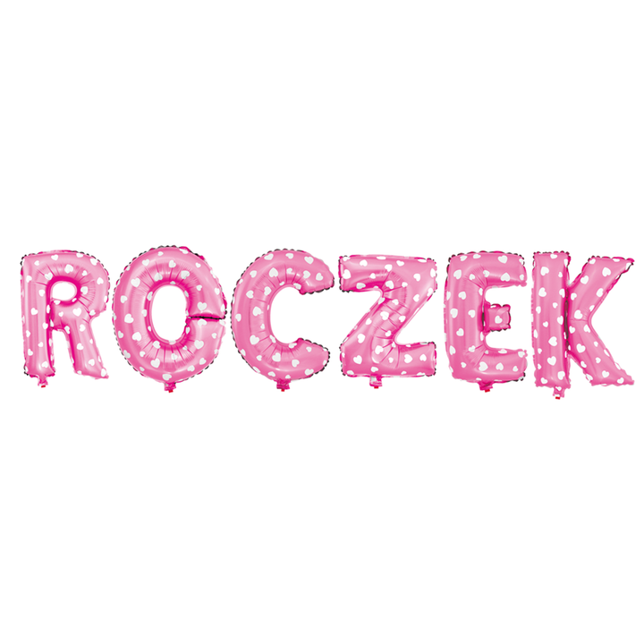 Balon foliowy napis ROCZEK różowe w serca