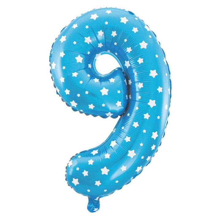 Balon foliowy Gwiazdki cyfra 9 niebieski 40cm