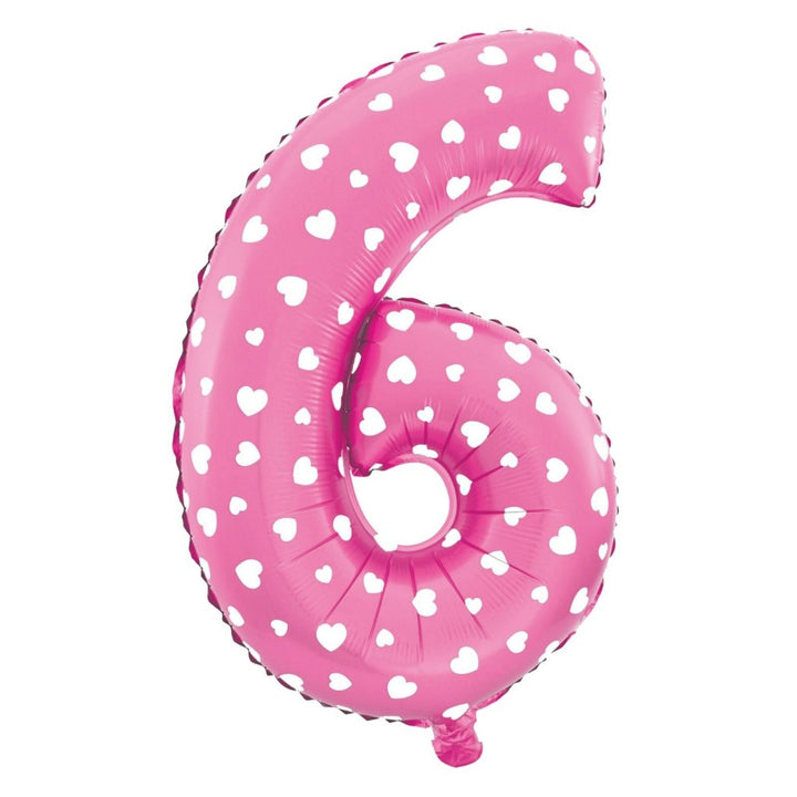 Balon foliowy Serduszka cyfra 6 różowy 40 cm
