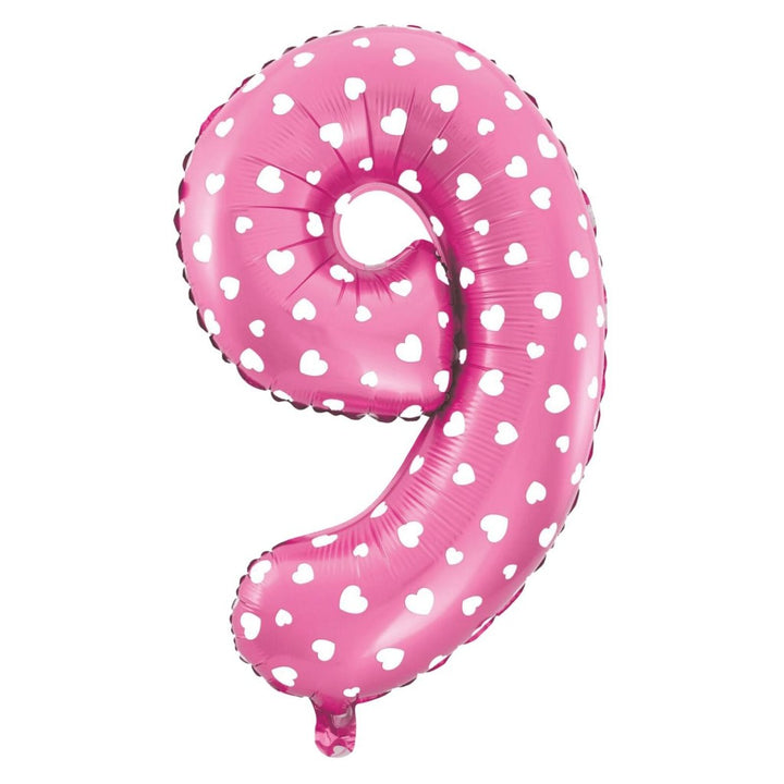 Balon foliowy Serduszka cyfra 9 różowy 40 cm