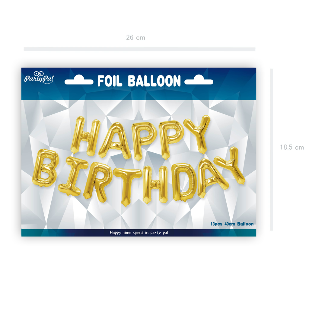 Balon foliowy napis HAPPY BIRTHDAY złoty
