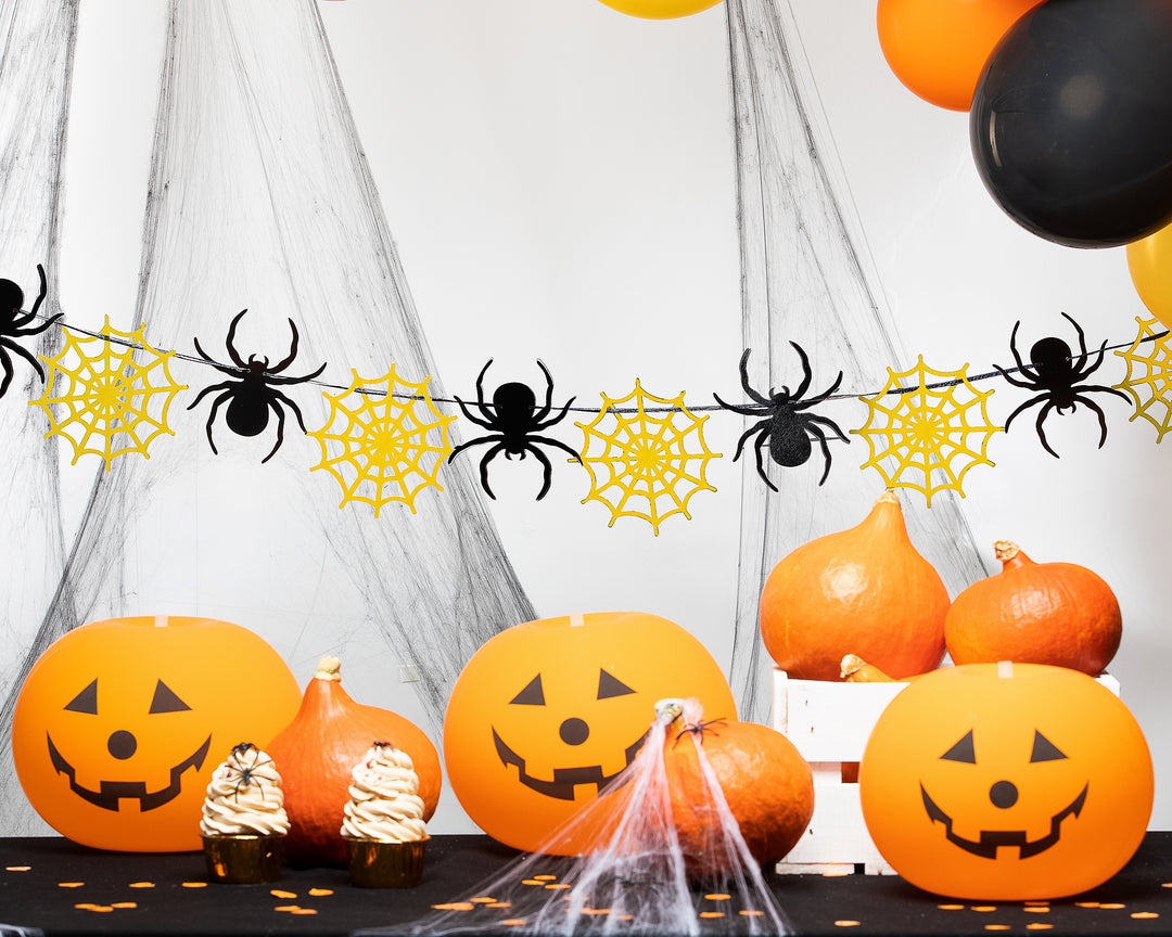 Girlanda Halloween Pająki i pajęczyny złoto-czarna arazżacja