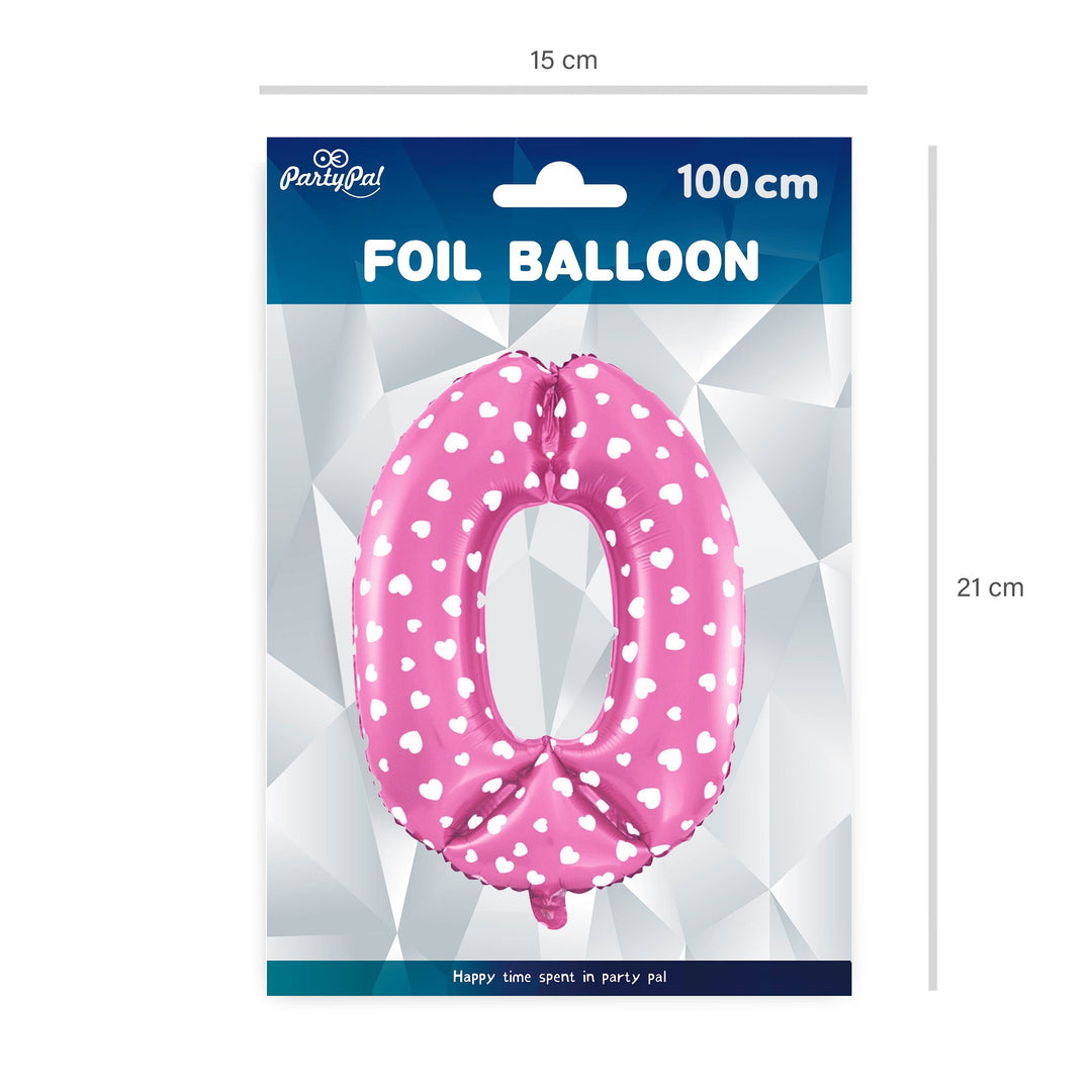 Balon foliowy Serduszka cyfra 0 różowy 100cm