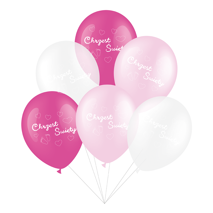 Balony na Chrzest Święty różowe 12cali 6szt.
