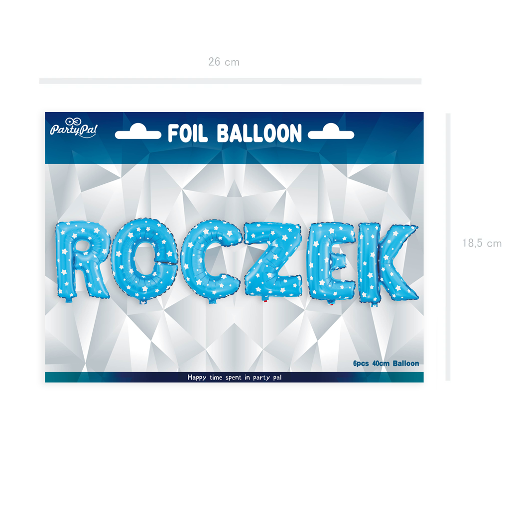 Balon foliowy napis ROCZEK niebieskie w gwiazdki