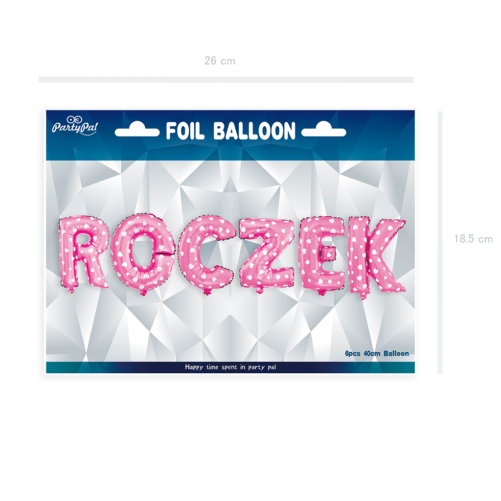 Balon foliowy napis ROCZEK różowe w serca