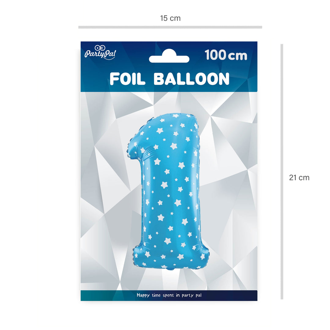 Balon foliowy Gwiazdki cyfra 1 niebieski 100cm