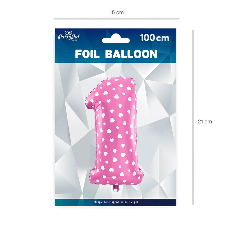 Balon foliowy Serduszka cyfra 1 różowy 100cm