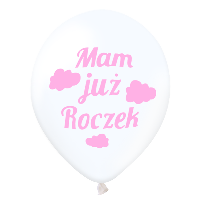 Balony 12cali przezroczyste Mam już roczek różowy 100szt