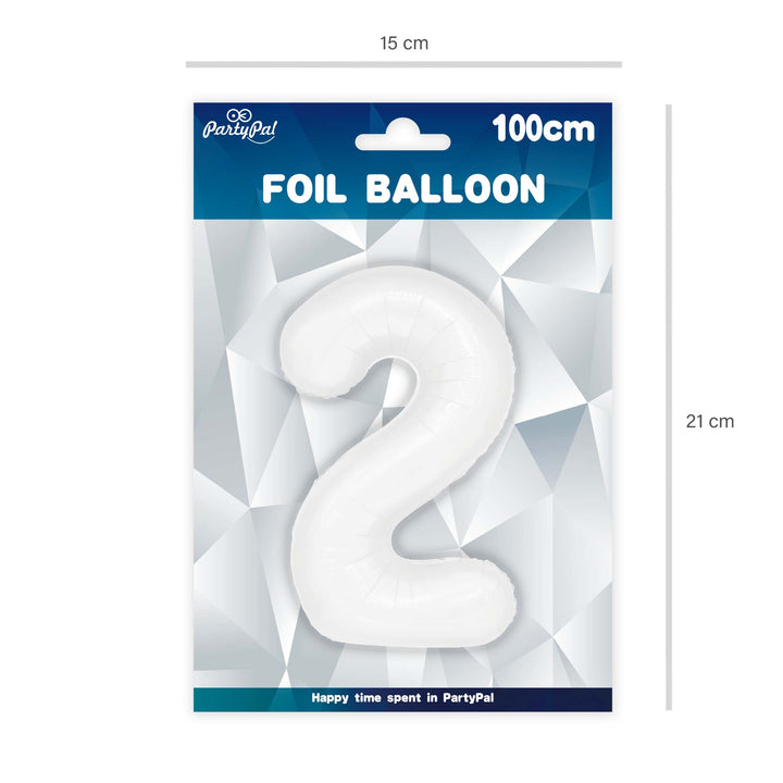 Balon foliowy cyfra 2 biały 100cm - OUTLET