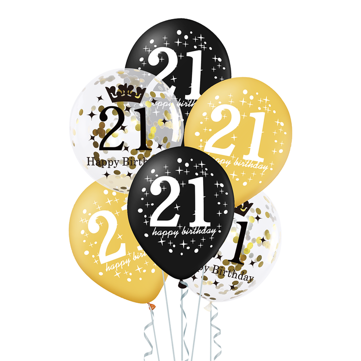 Zestaw balonów 21 urodziny z konfetti 12 cali 6szt