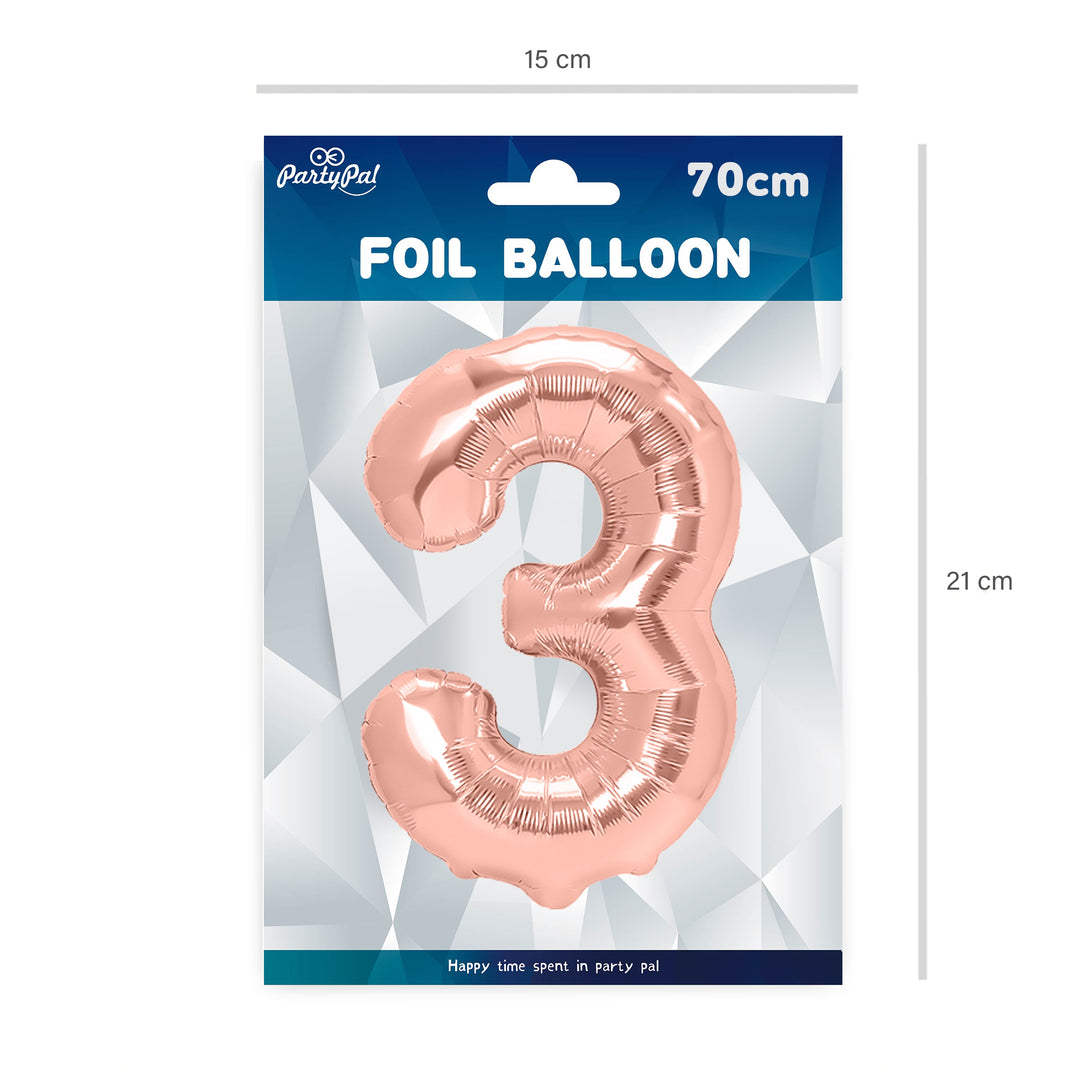 Balon foliowy cyfra 3 rose gold 70cm