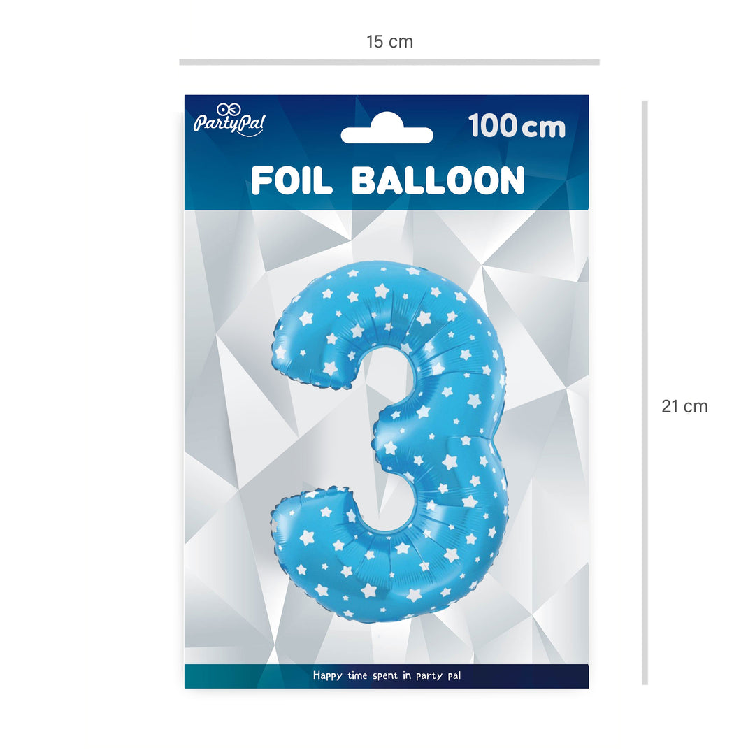 Balon foliowy Gwiazdki cyfra 3 niebieski 100cm