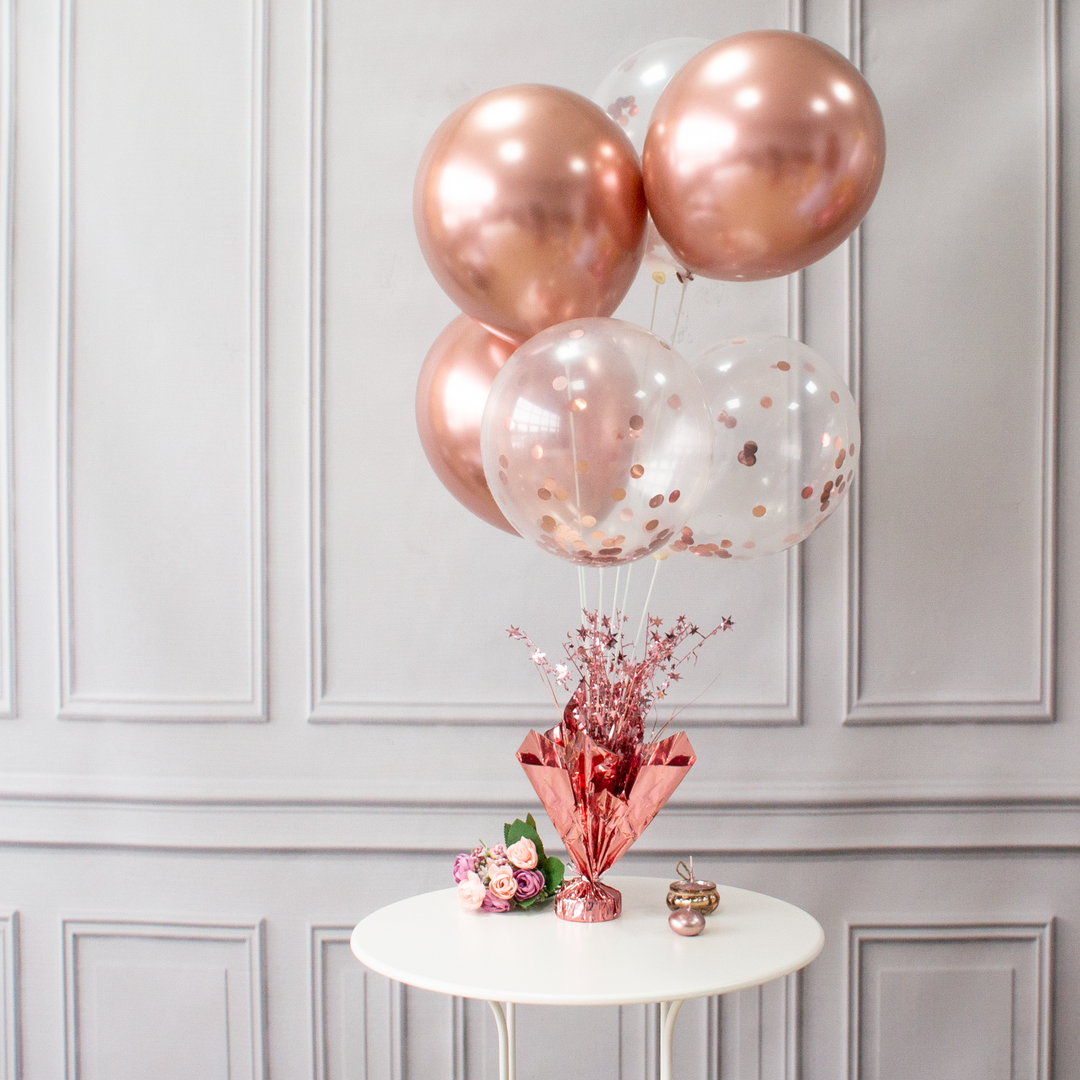Ciężarek do balonów rose gold z patykami na balony