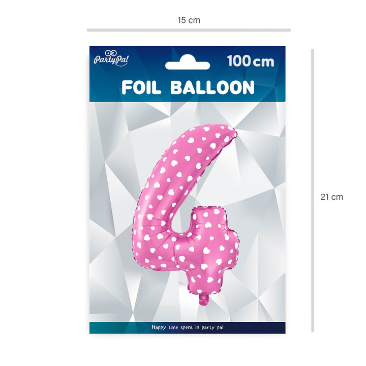 Balon foliowy Serduszka cyfra 4 różowy 100cm