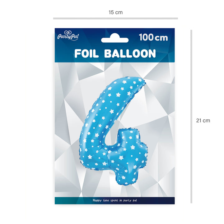 Balon foliowy Gwiazdki cyfra 4 niebieski 100cm