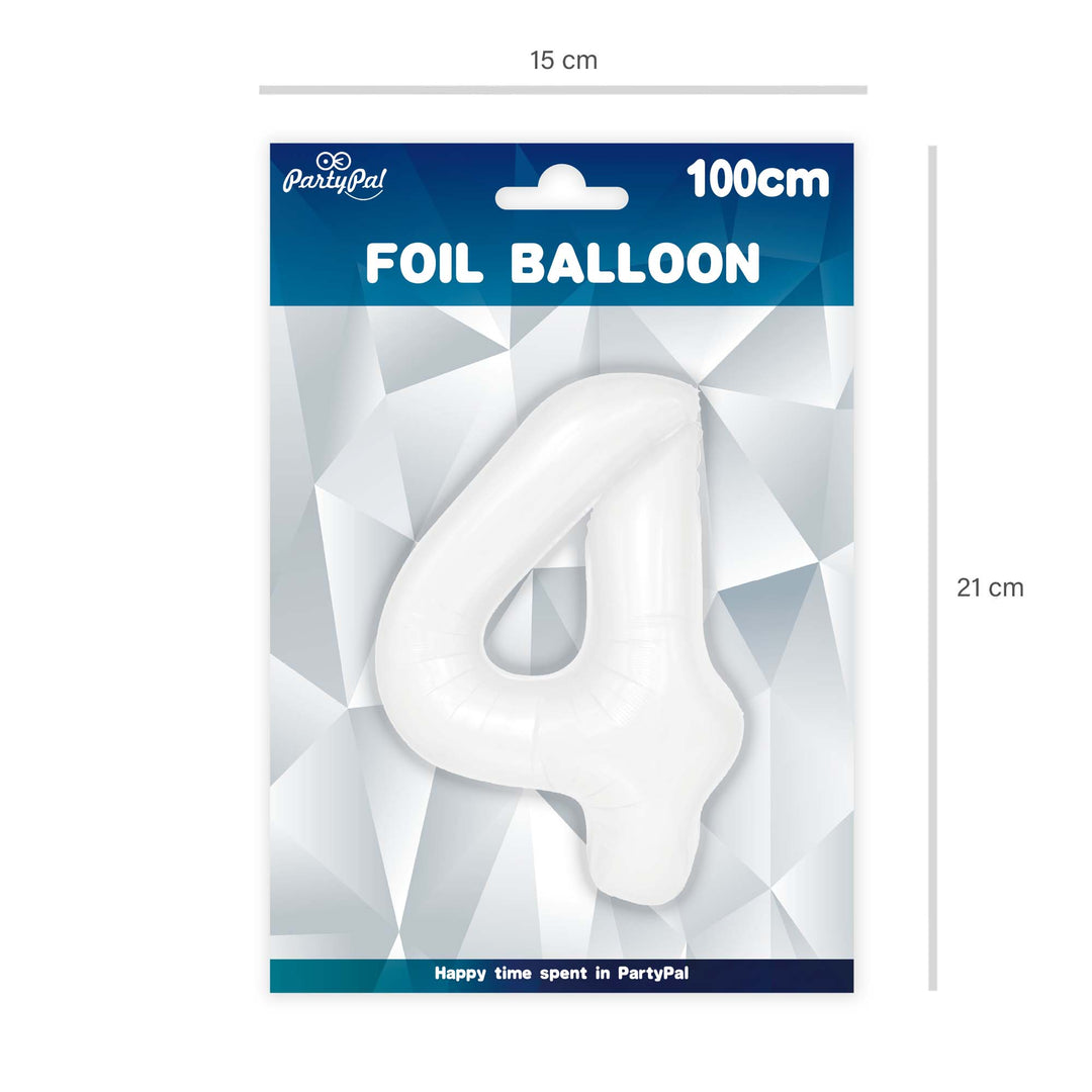 Balon foliowy cyfra 4 biały 100cm - OUTLET
