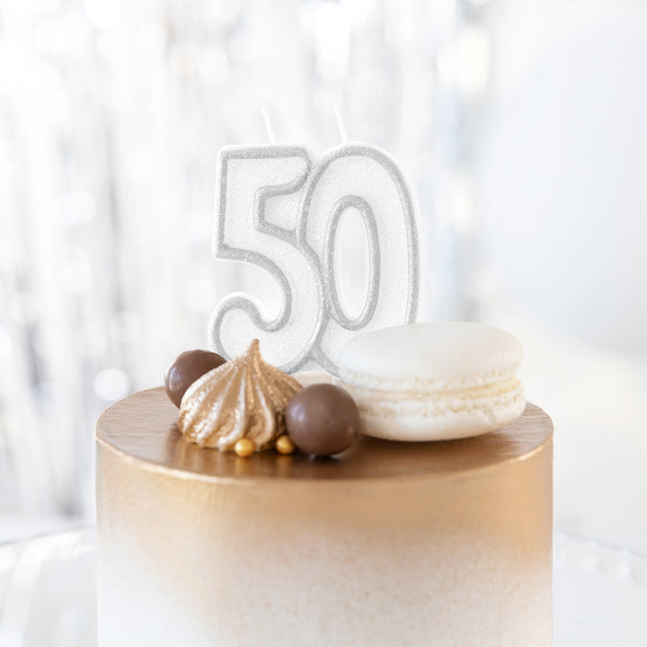 Świeczka cyfra srebrna 50