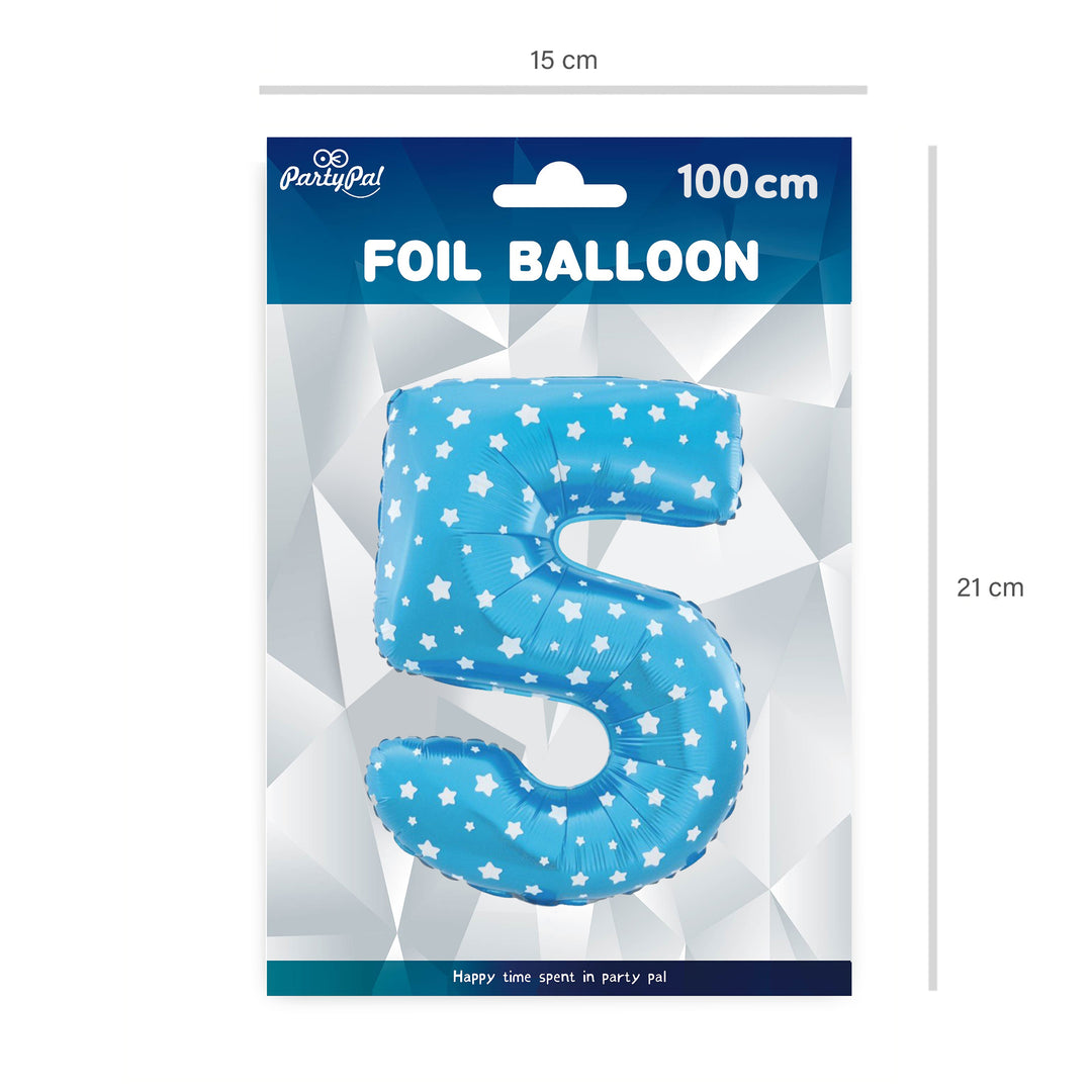 Balon foliowy Gwiazdki cyfra 5 niebieski 100cm