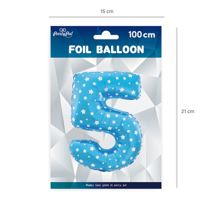 Balon foliowy Gwiazdki cyfra 5 niebieski 100cm