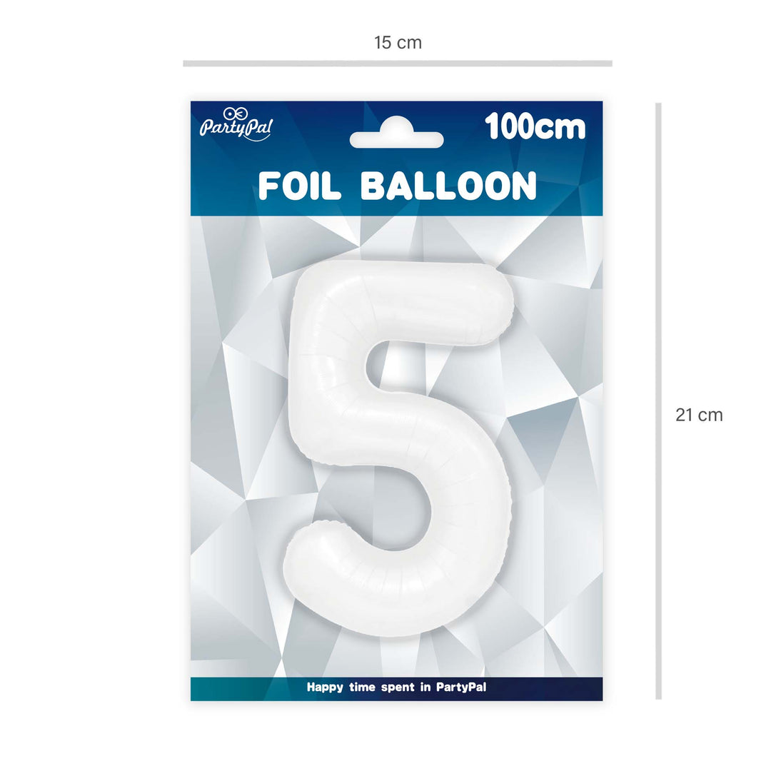 Balon foliowy cyfra 5 biały 100cm - OUTLET