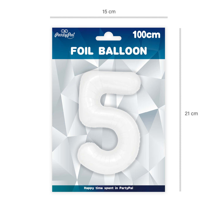 Balon foliowy cyfra 5 biały 100cm - OUTLET