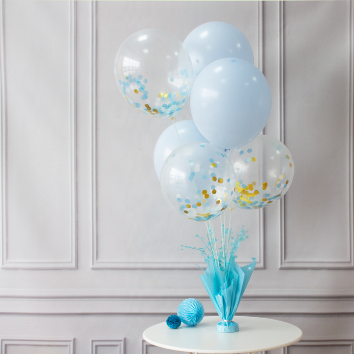 Ciężarek do balonów niebieski z patykami na balony