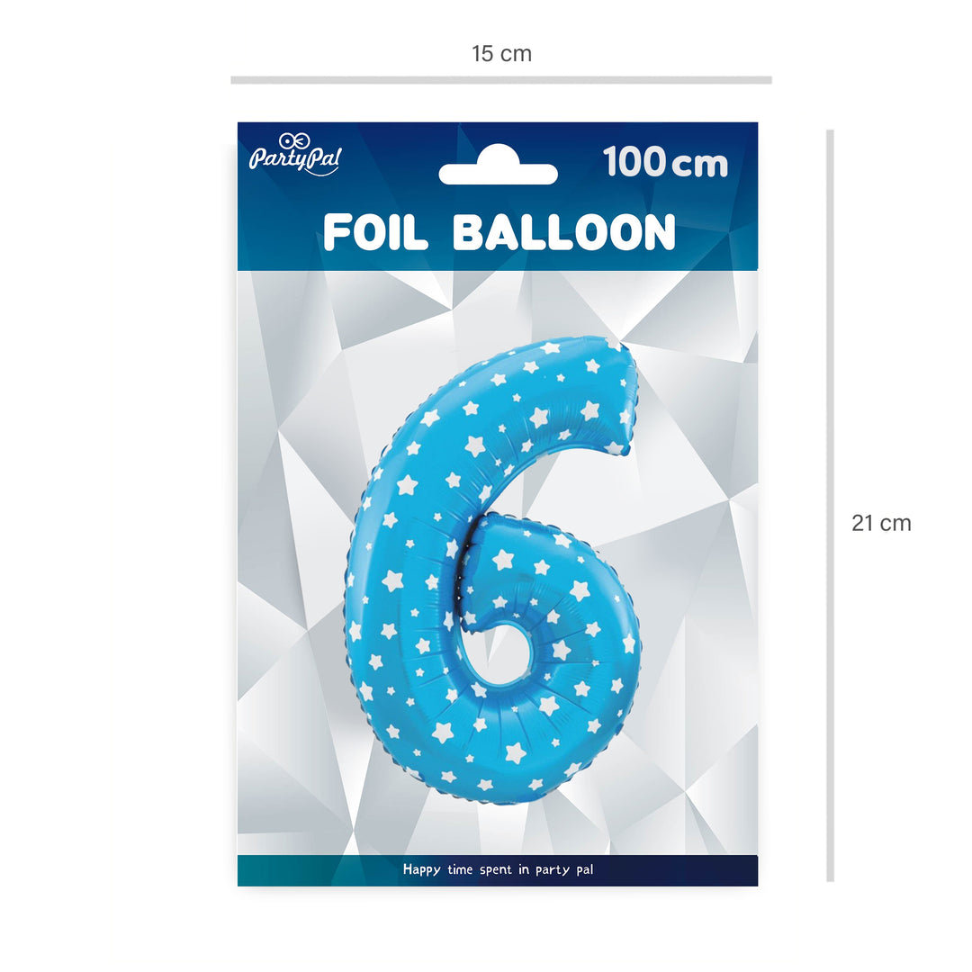 Balon foliowy Gwiazdki cyfra 6 niebieski 100cm
