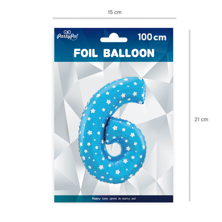 Balon foliowy Gwiazdki cyfra 6 niebieski 100cm