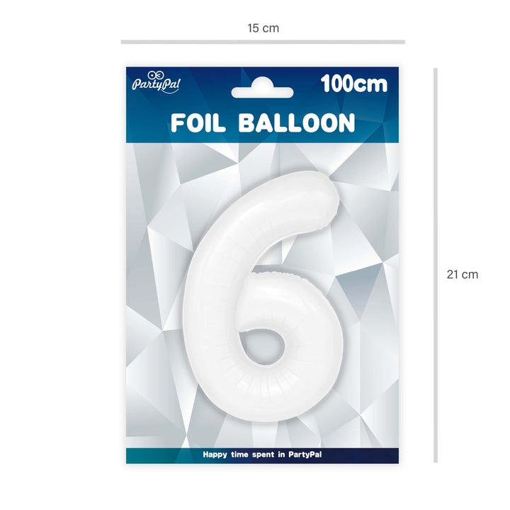 Balon foliowy cyfra 6 biały 100cm - OUTLET